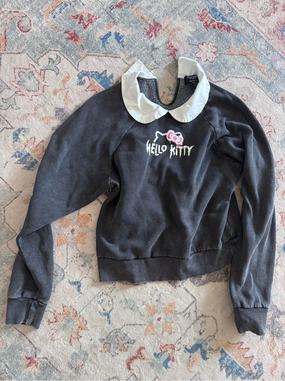 Hello Kitty Black Pullover Sweater with White Peter Pan Collar and Pink Bow